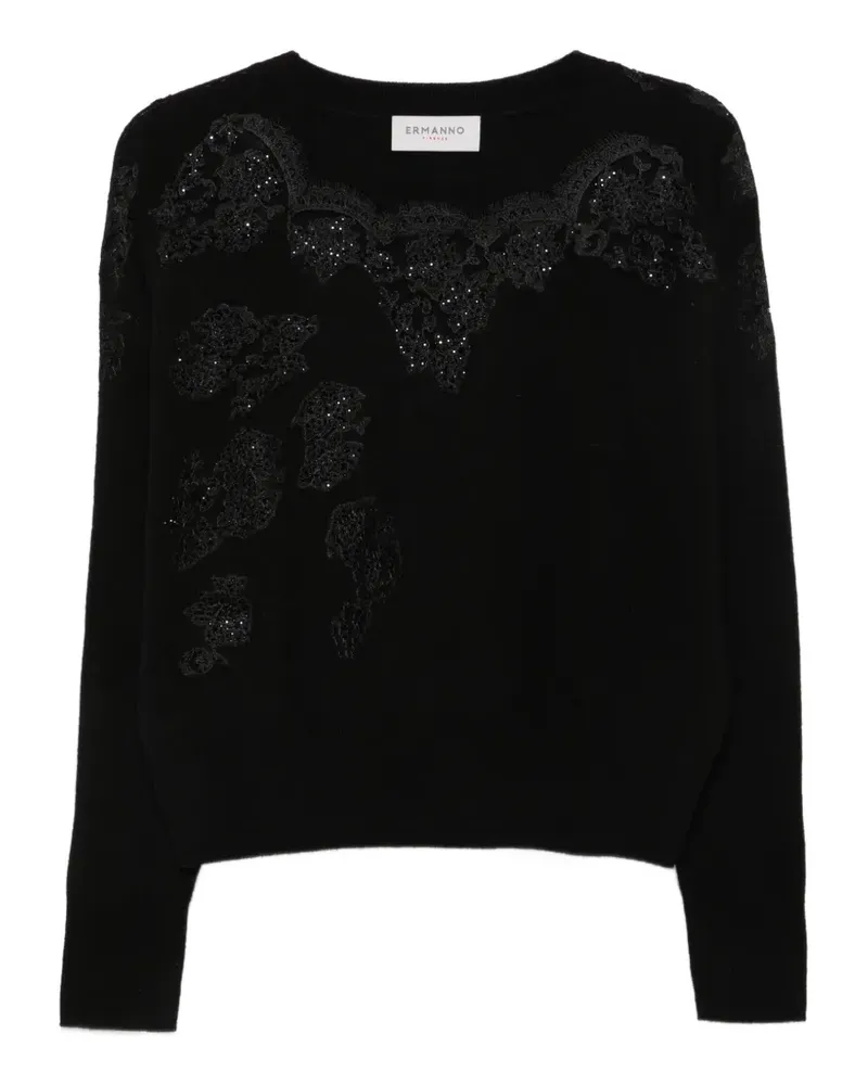 Ermanno Scervino Pullover mit Spitzeneinsatz und Pailletten - Schwarz Schwarz