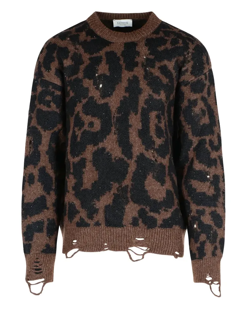 Laneus Ausgefranster Pullover mit Leoparden-Print - Braun Braun