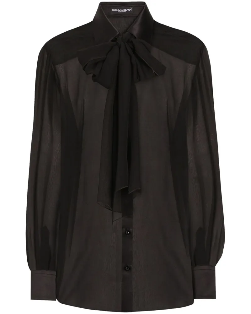 Dolce & Gabbana Hemd aus Seidenchiffon mit Schleifenkragen - Schwarz Schwarz
