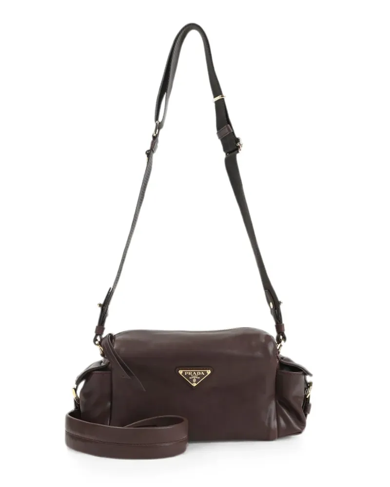 Prada logo-plaque calf leather shoulder bag - Braun Braun