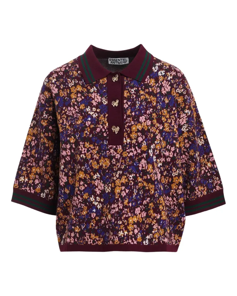 Essentiel Kartos Poloshirt mit Blumenprint und Schleife - Violett Violett