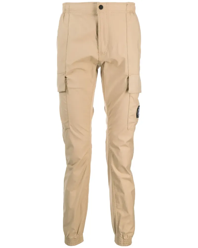Calvin Klein Gerade Strechbund-Hose mit Logo-Applikation - Braun Braun