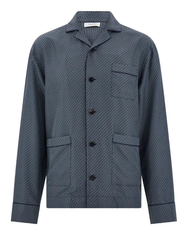 Ferragamo Paspeliertes Hemd mit Muster - Blau Blau