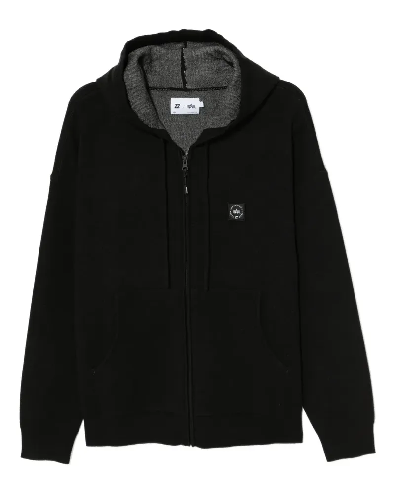 Izzue Gestrickter Hoodie mit Logo - Schwarz Schwarz