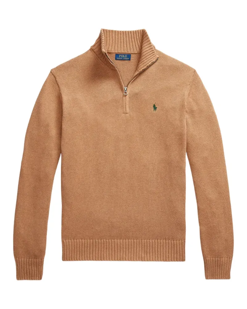 Ralph Lauren zip embroidered-logo sweater - Nude Nude