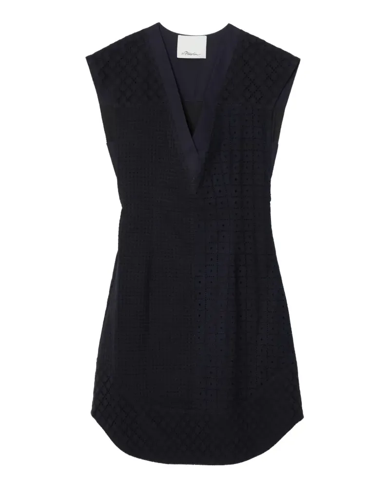 3.1 phillip lim V-neck belted cotton mini dress - Blau Blau