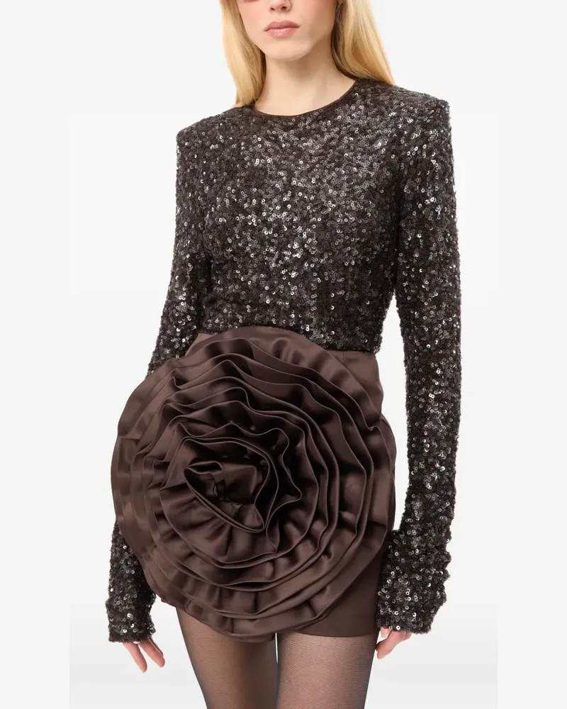 ROTATE Birger Christensen Minikleid mit Pailletten und Blumenmotiv - Braun Braun