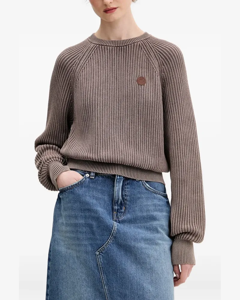 HUGO BOSS Slipery Strickoberteil mit rundem Logo - Braun Braun