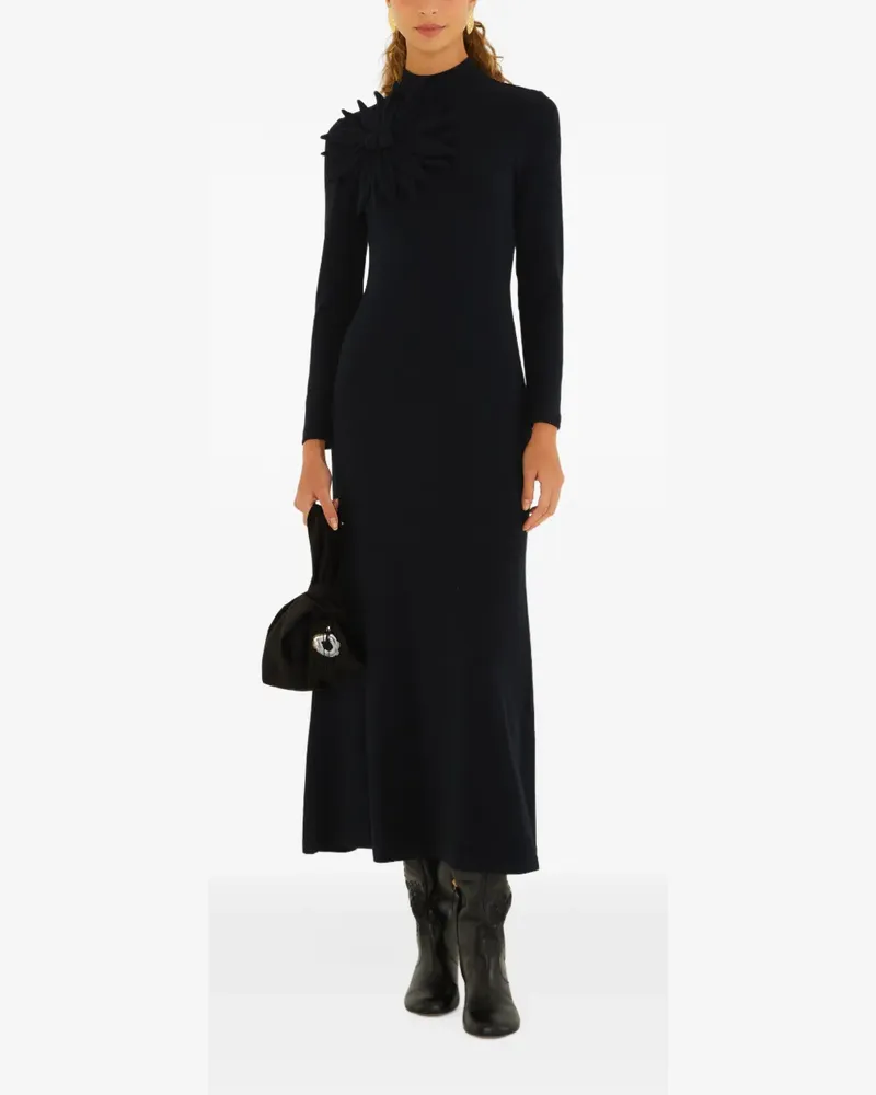 FARM Rio flower-appliqué long-sleeve maxi dress - Schwarz Schwarz