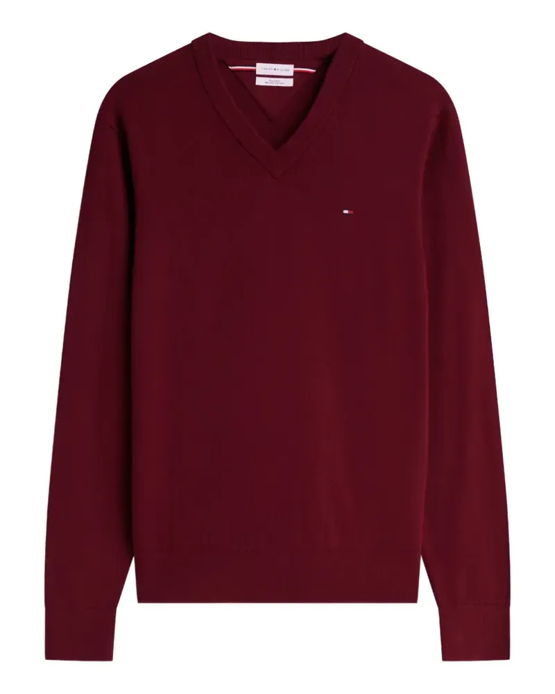 Tommy Hilfiger V-neck embroidered-logo sweater - Rot Rot