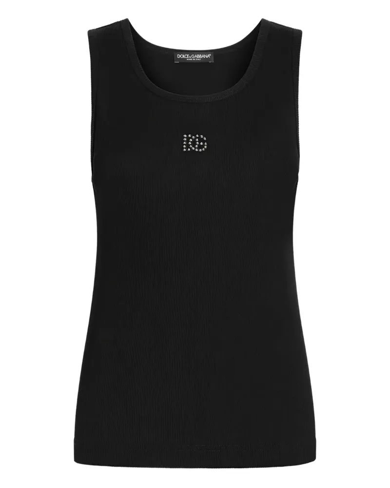 Dolce & Gabbana Tanktop mit Strass-Logo - Schwarz Schwarz