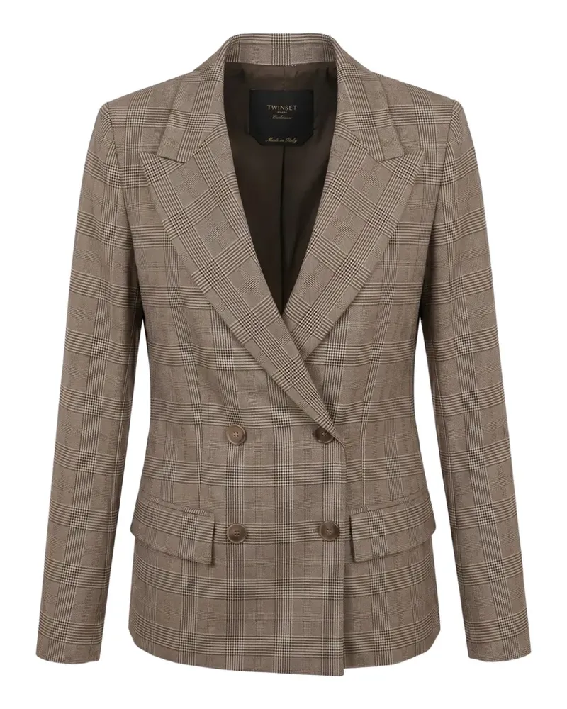 Twin-Set double-breasted checked blazer - Nude Nude