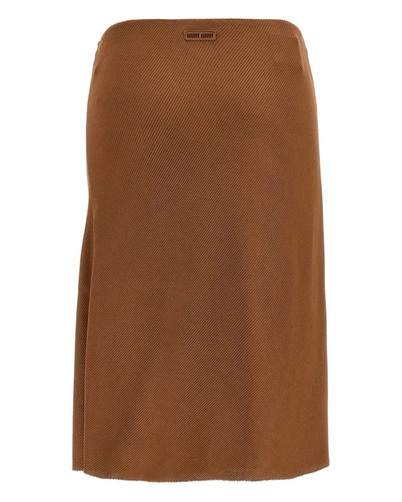 Miu Miu ribbed logo-patch midi skirt - Braun Braun