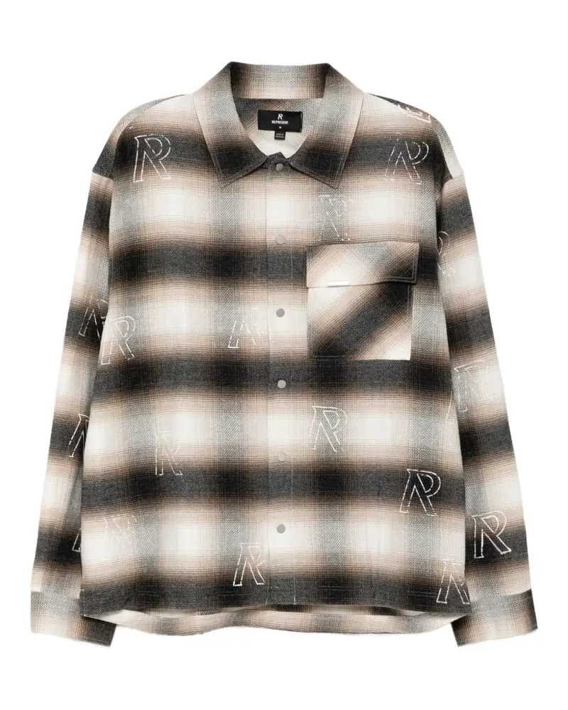 REPRESENT initial-embroidered plaid shirt - Nude Nude