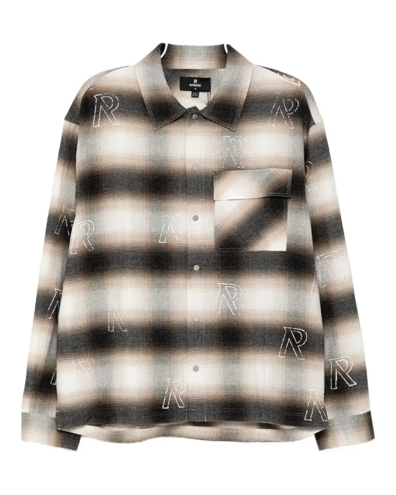 REPRESENT initial-embroidered plaid shirt - Nude Nude
