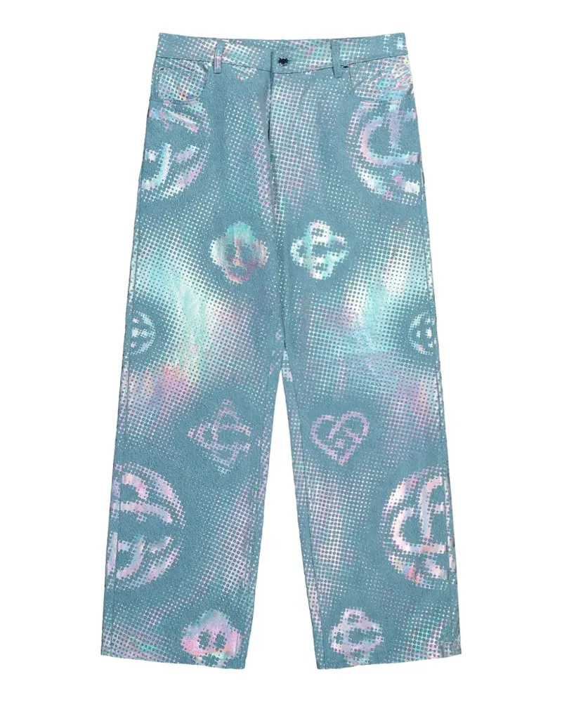 Casablanca Paris pearlescent monogram baggy jeans - Blau Blau