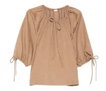 Puffärmel-Oberteil mit Schleifenkragen - Nude