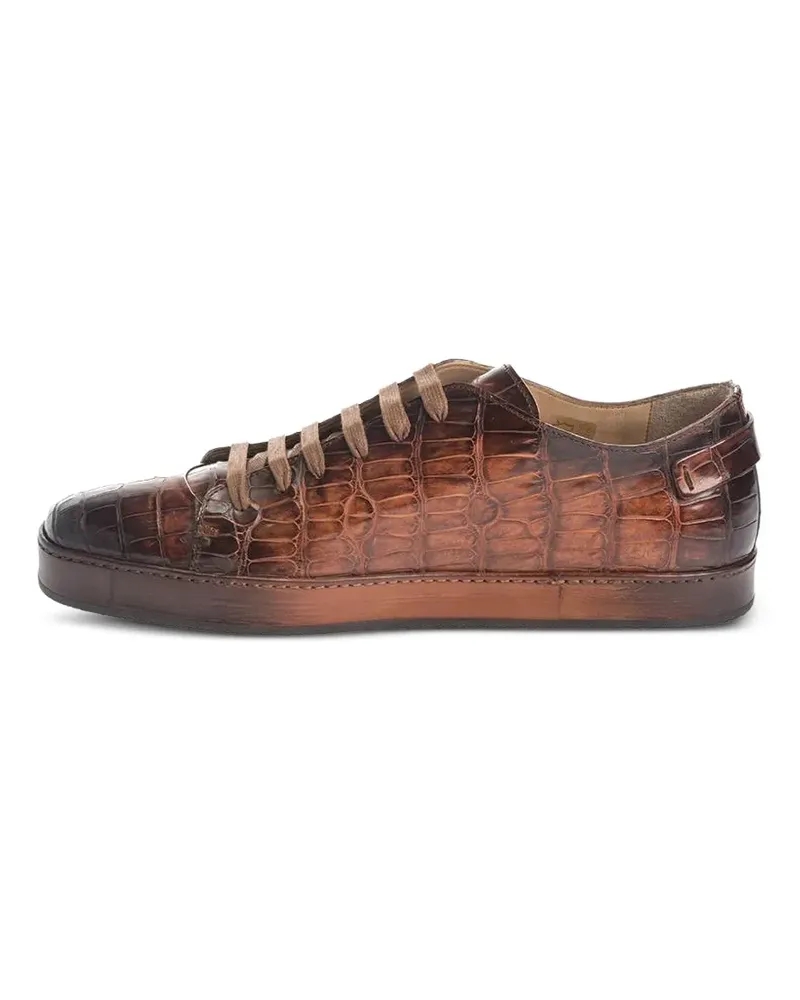 Santoni crocodile-effect lace-up sneakers - Braun Braun