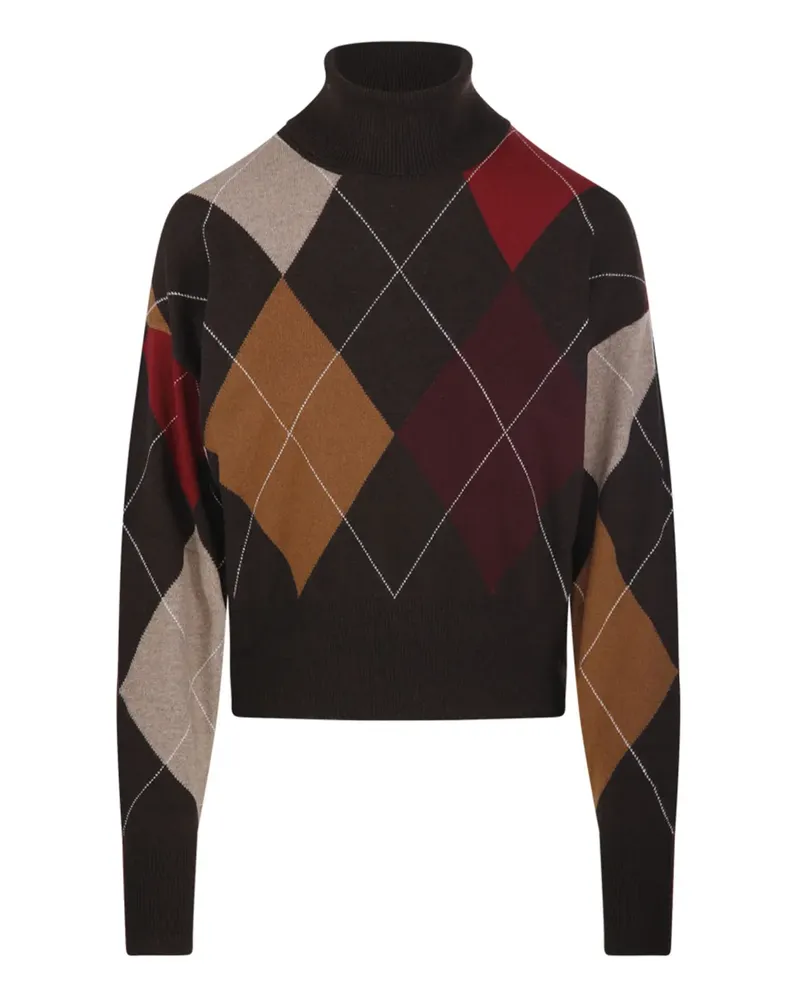 NUDE Rollkragenpullover mit Rautenmuster - Rot Rot