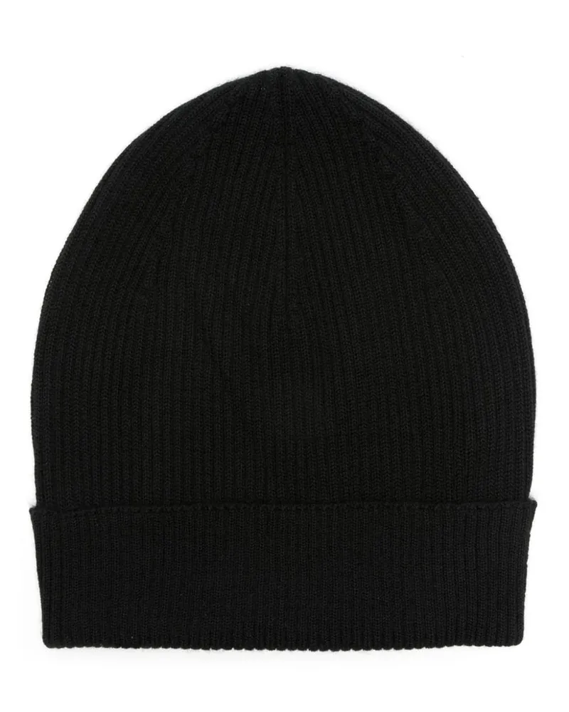 Rick Owens Fein gerippte Ribbs Beanie Schwarz