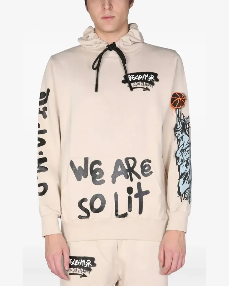DISCLAIMER drawstring graphic hoodie - Nude Nude