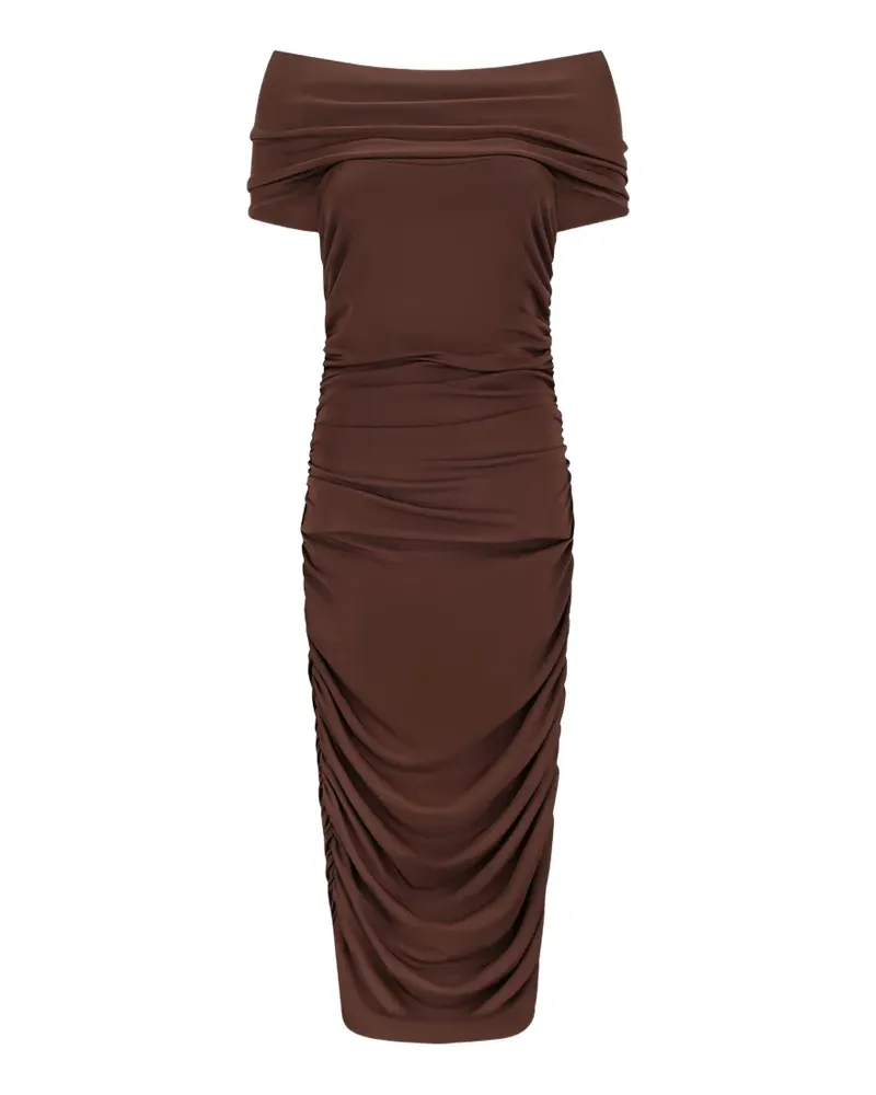 Des Phemmes ruched off-shoulder midi dress - Braun Braun