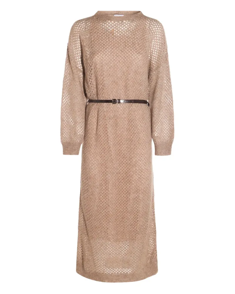 Brunello Cucinelli Midikleid mit Lochstrickmuster - Braun Braun