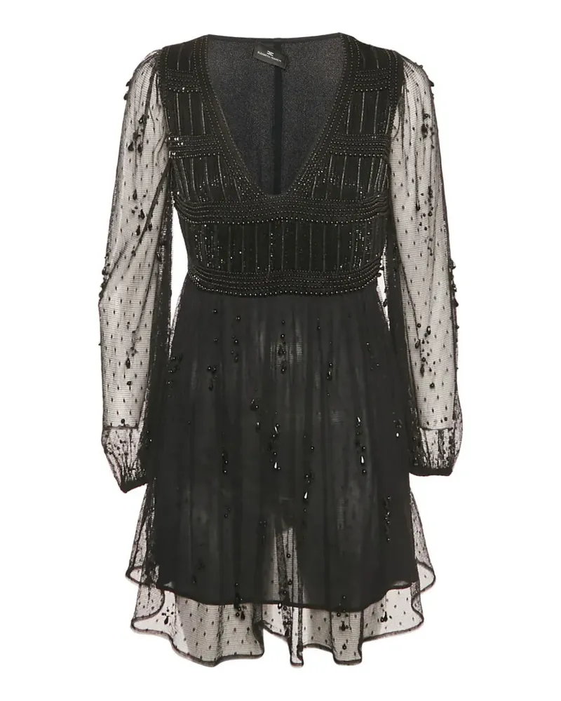 Elisabetta Franchi bead-embellished tulle mini dress - Schwarz Schwarz
