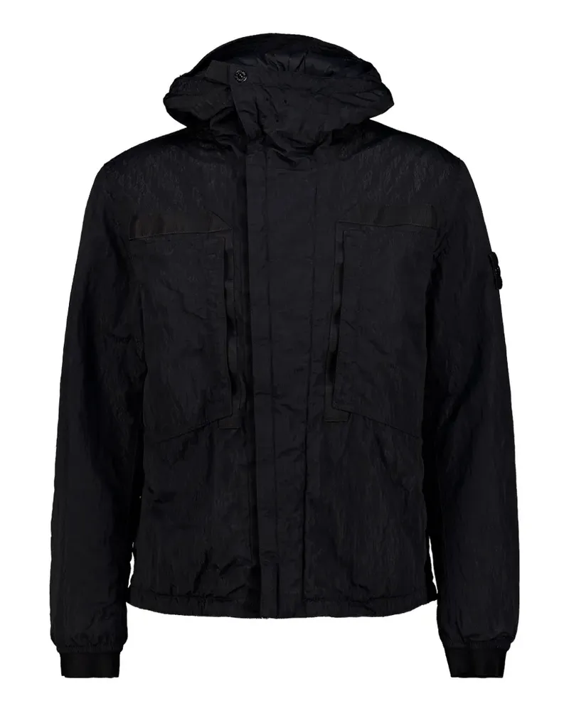 Stone Island Q100007 wattierte Kapuzenjacke mit Nylon-TC und Anti-Drop-Finish - Schwarz Schwarz