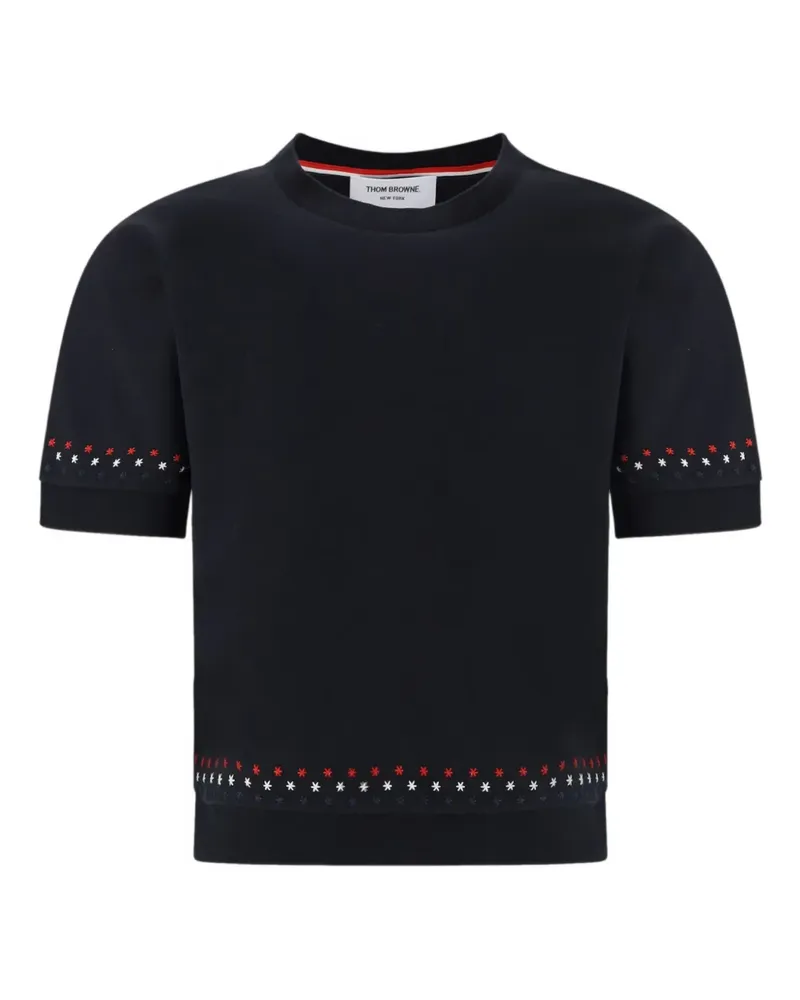 Thom Browne Rundhals-T-Shirt mit Schneeflocken-Stickerei - Schwarz Schwarz
