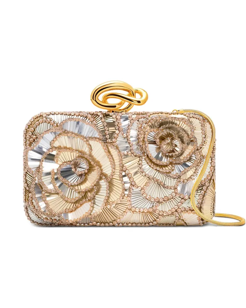 Oscar de la Renta Mini Clutch mit Blumenverzierung - Gold Gold