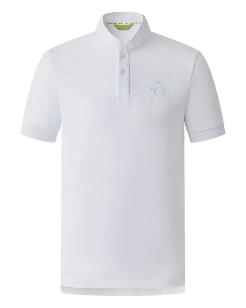Shanghai Tang Besticktes Poloshirt mit Mandarinkragen - Weiß Weiß