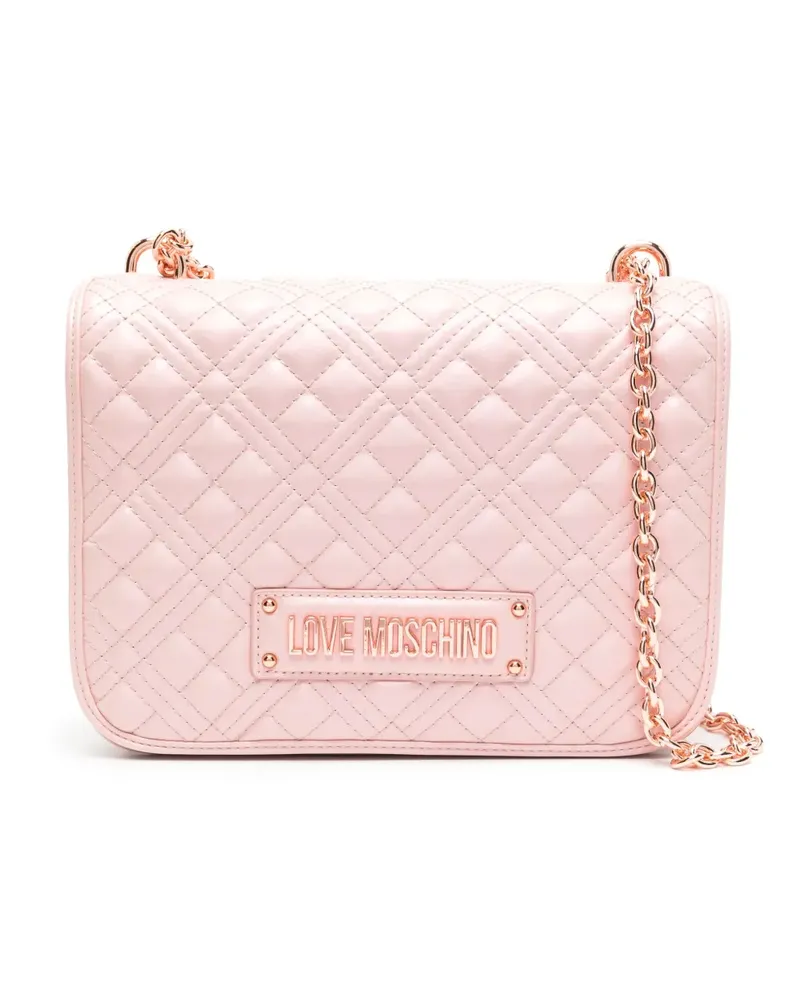 Moschino Gesteppte Schultertasche mit Logo-Schild - Rosa Rosa