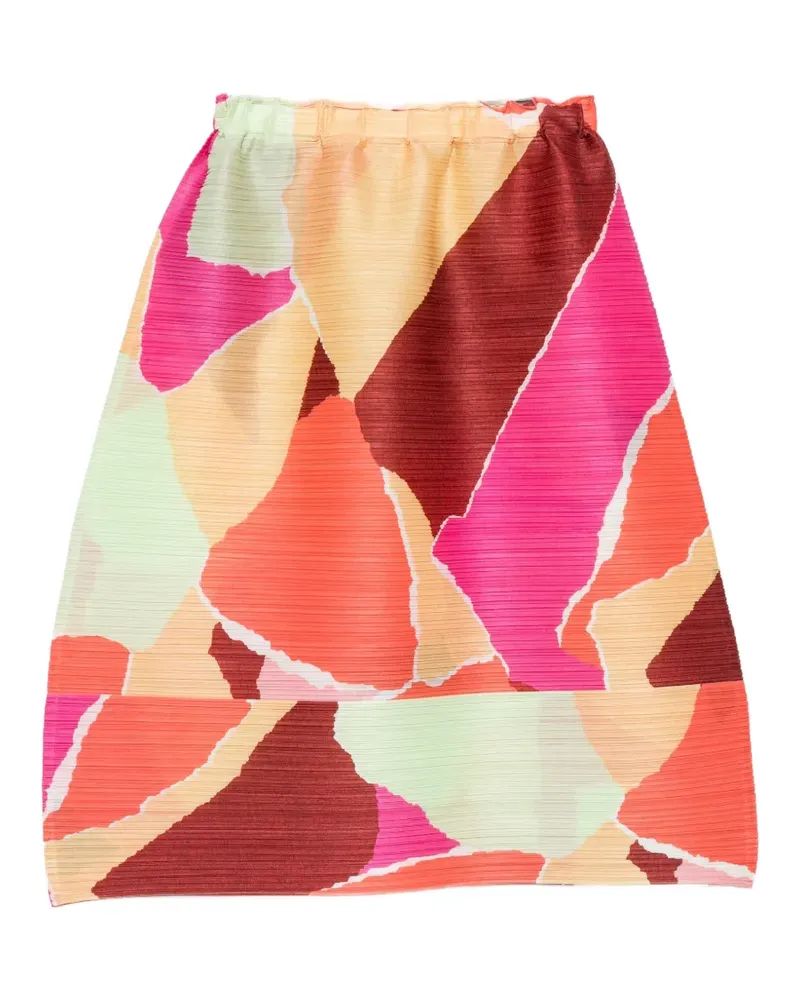 Issey Miyake pleated abstract-print skirt - Orange Orange