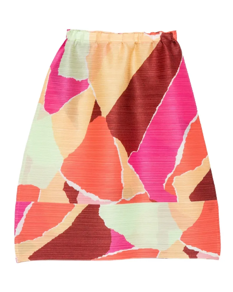 Issey Miyake pleated abstract-print skirt - Orange Orange