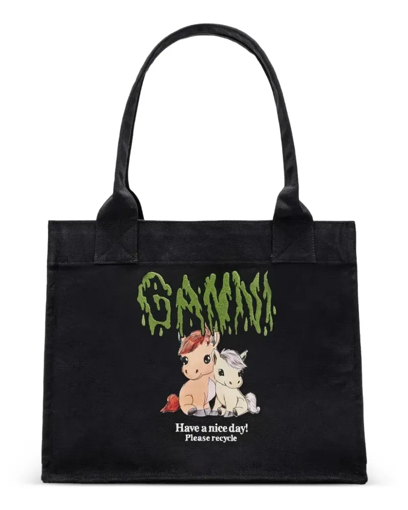 Ganni pony print shopper - Schwarz Schwarz