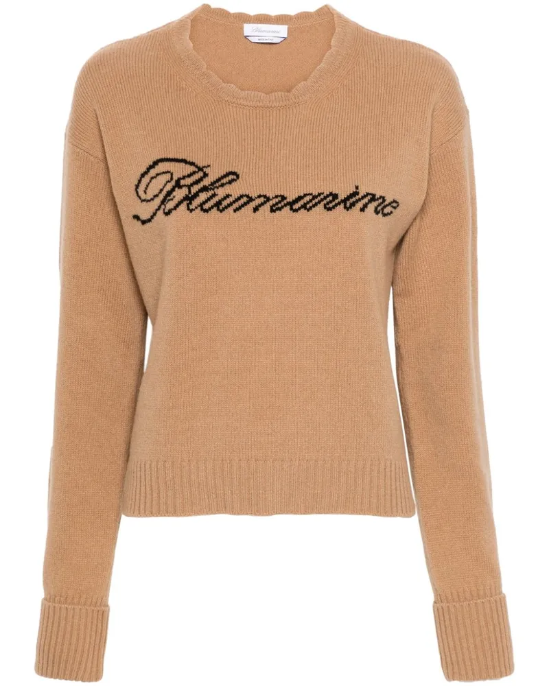 Blumarine Intarsien-Pullover mit Logo Nude