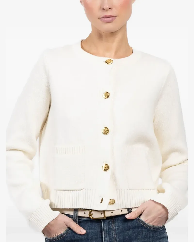 Velvet pocket button cardigan - Weiß Weiß