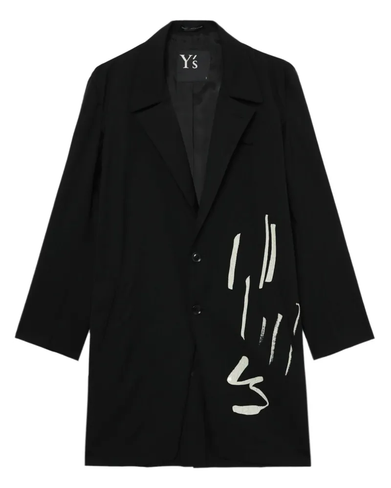 Yohji Yamamoto Wollmantel mit Malerei-Print Schwarz