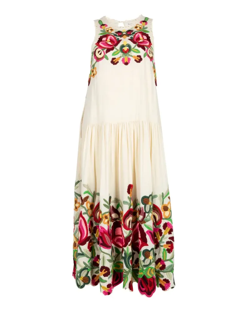 Sea Wilhelmina floral-embroidered midi dress - Nude Nude