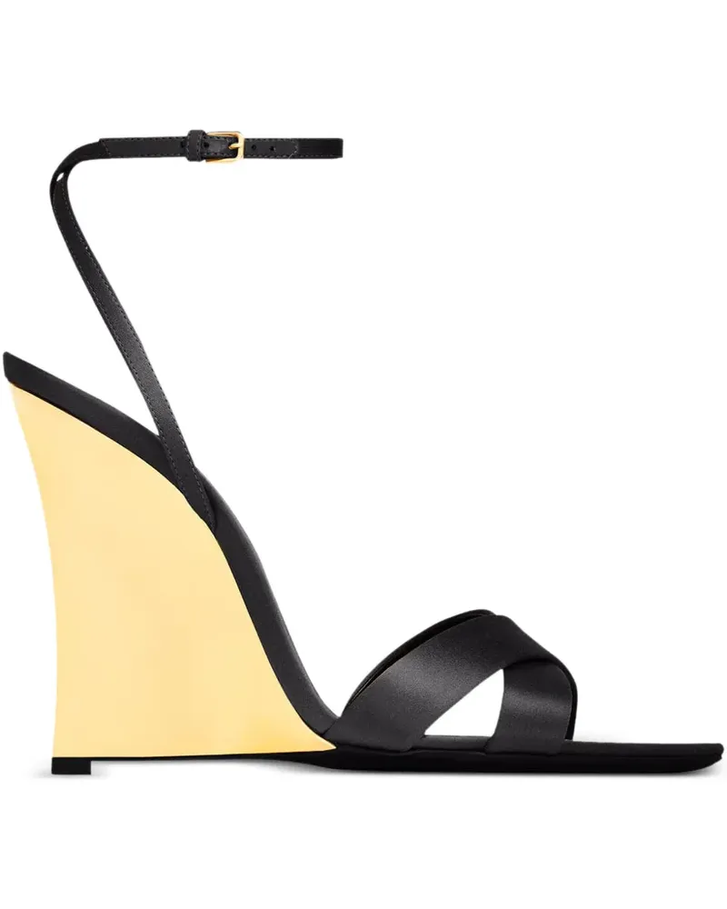 Saint Laurent Wedge-Sandalen mit überkreuzten Riemen 110mm - Schwarz Schwarz