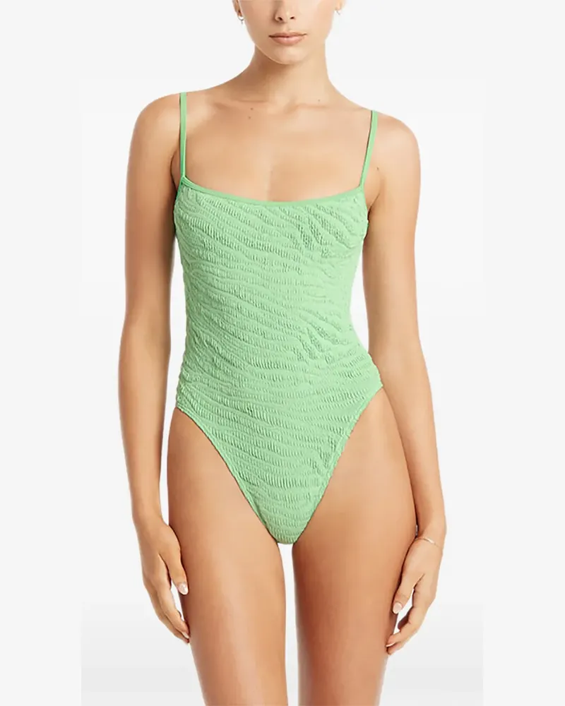 bond-eye crinkled-finish open-back swimsuit - Grün Grün