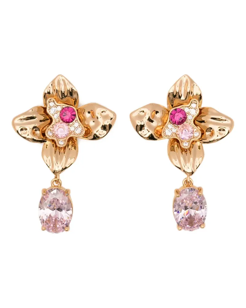Self-Portrait crystal-embellished floral drop earrings - Gold Gold