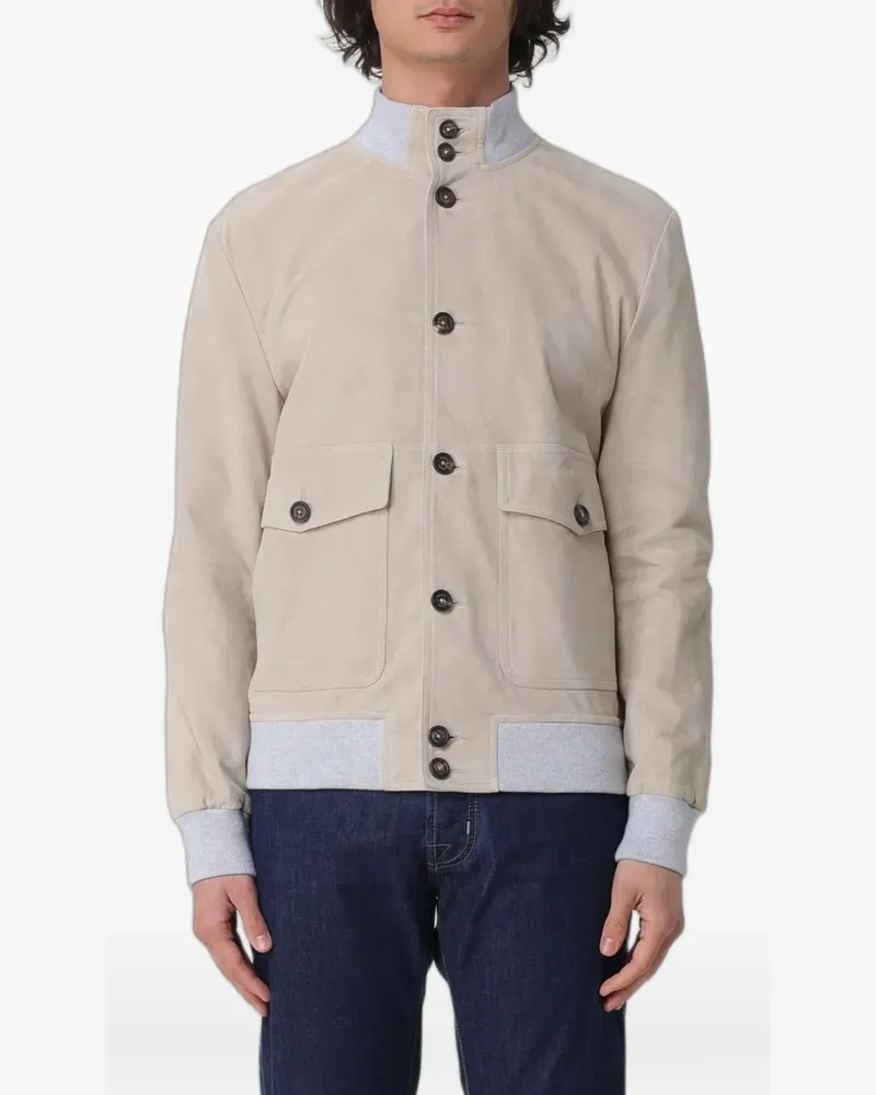 Eleventy suede bomber jacket - Nude Nude