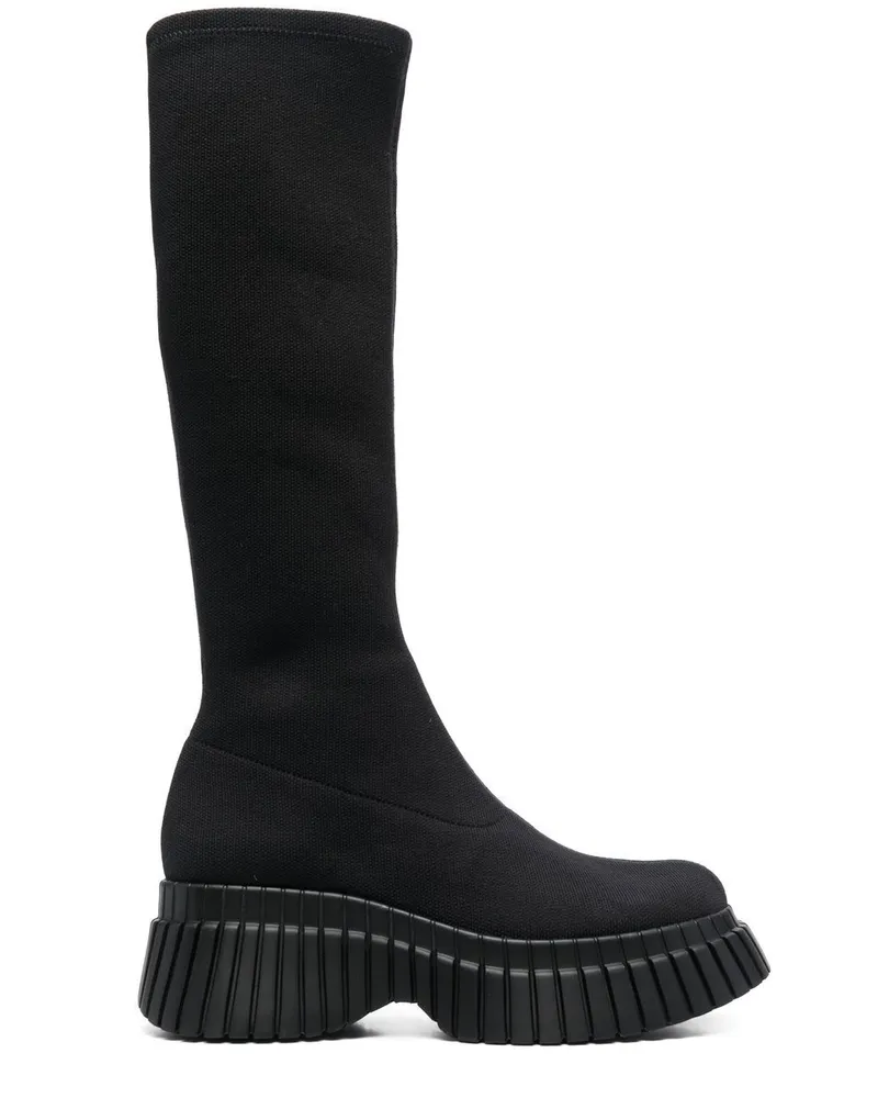 Camper Stiefel mit Plateau 70mm - Schwarz Schwarz