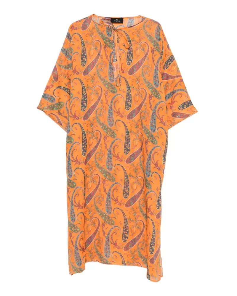 Etro paisley-pattern tie-neck midi dress - Orange Orange