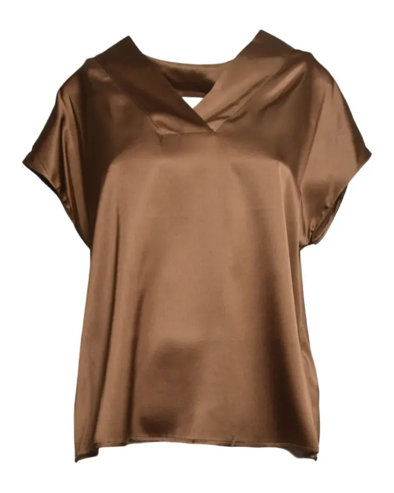 SOLOTRE satin-finish V-neck blouse - Braun Braun