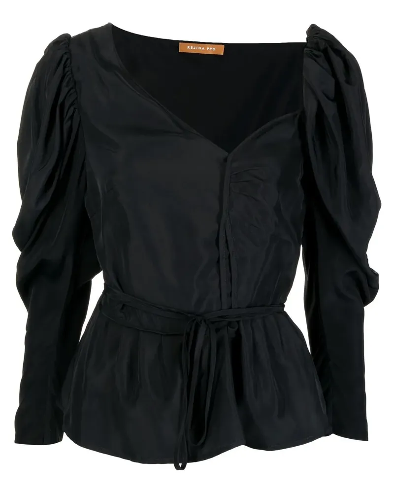 REJINA PYO Bluse mit Puffärmeln - Schwarz Schwarz
