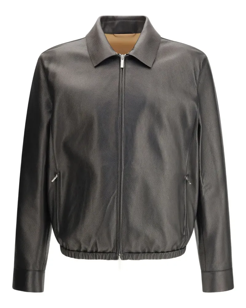 Ferragamo shirt-collar zip-fastening deerskin jacket - Schwarz Schwarz