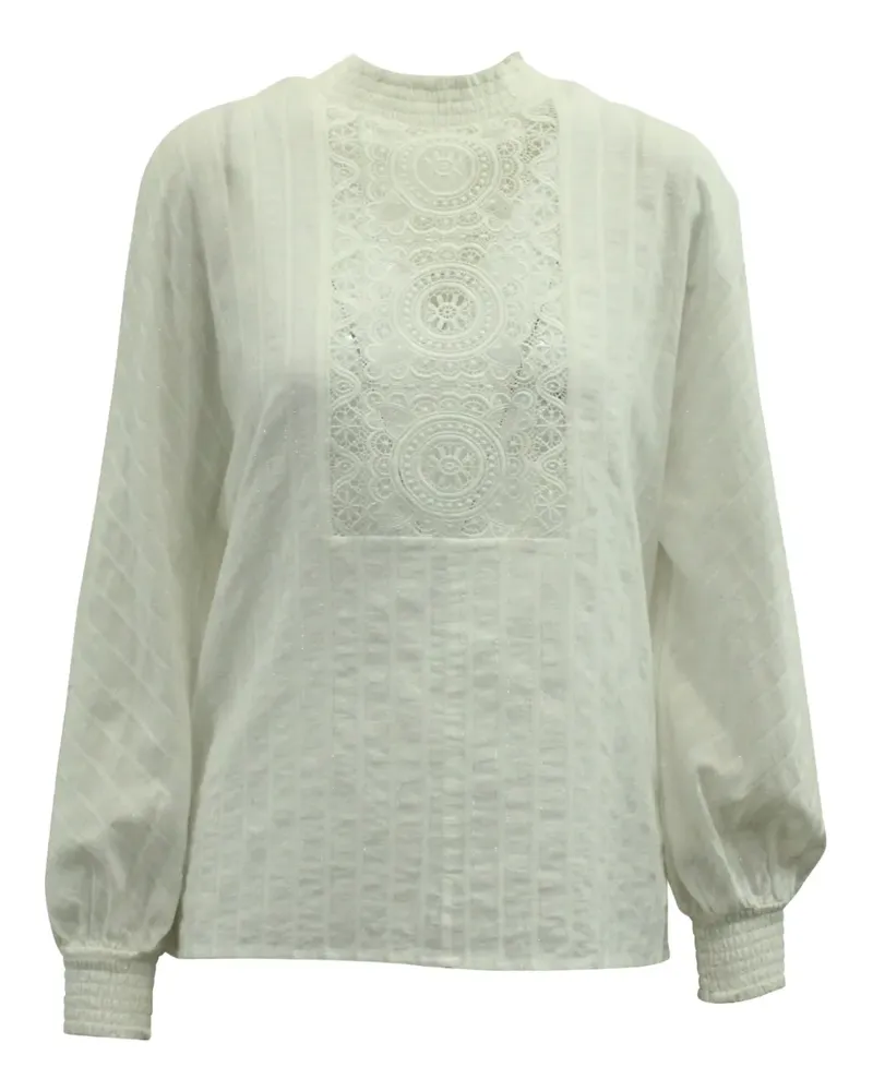 Maje lace smocked-sleeve blouse - Nude Nude